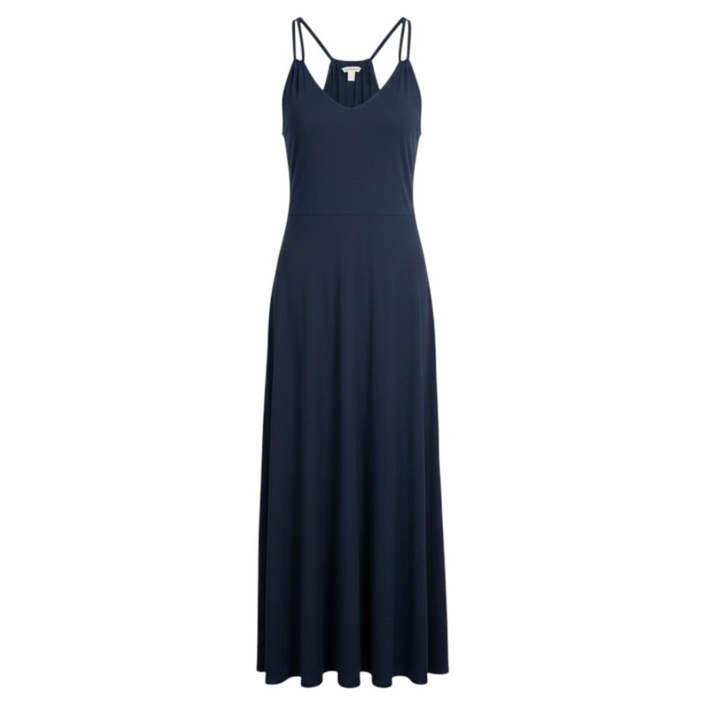 Garnet Hill Maxi Dress S Navy Blue Double Strap Cotton Coastal Flowy Gauzy